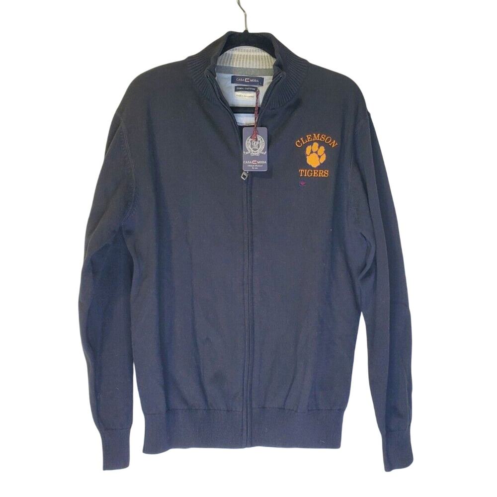 NEW Casa Moda Size L Pima Cotton Full Zip Sweater Jacket Clemson Tigers